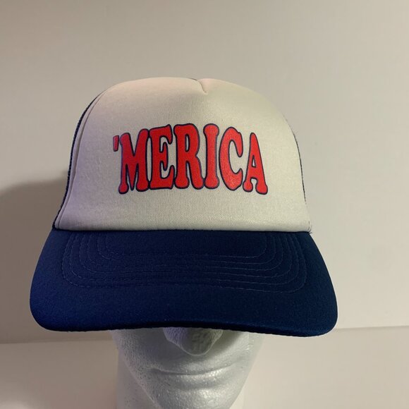 Lucky 7 'Merica Hat Cap America USA Adjustable Snapback Trucker Blue White OSFM - Picture 1 of 9